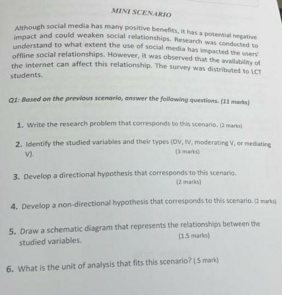 please answer all points MINI SCENARIO Although