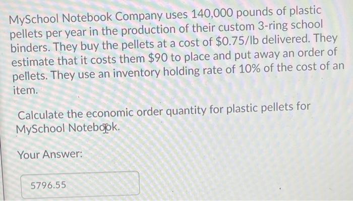 MySchool Notebook Company uses 140,000 pounds of