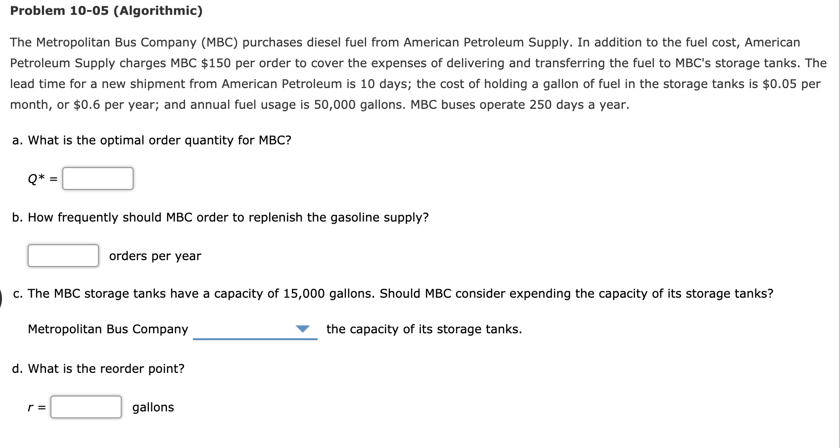 Problem 10-05 (Algorithmic) The Metropolitan Bus