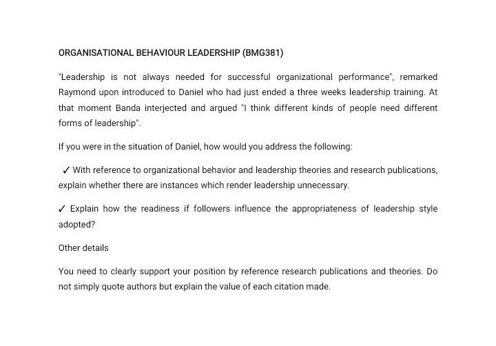 answers for Organisational behaviour leadership