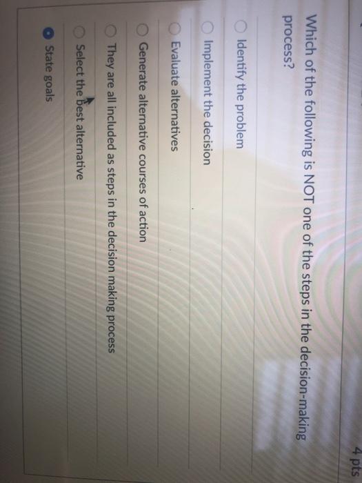 4 pts Which of the following is NOT one of the