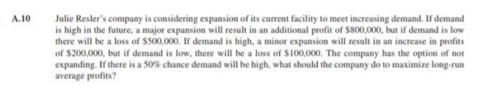 A.10 Julie Resler's company is considering