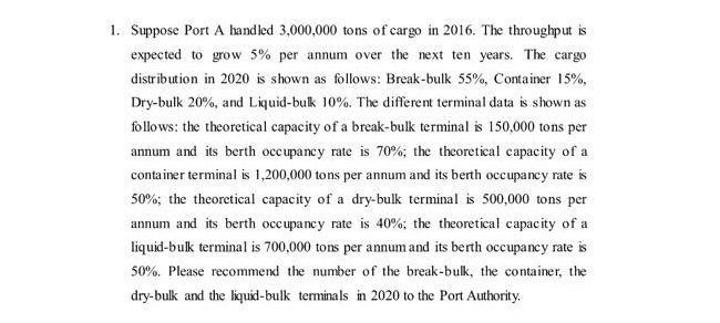 1. Suppose Port A handled 3,000,000 tons of cargo