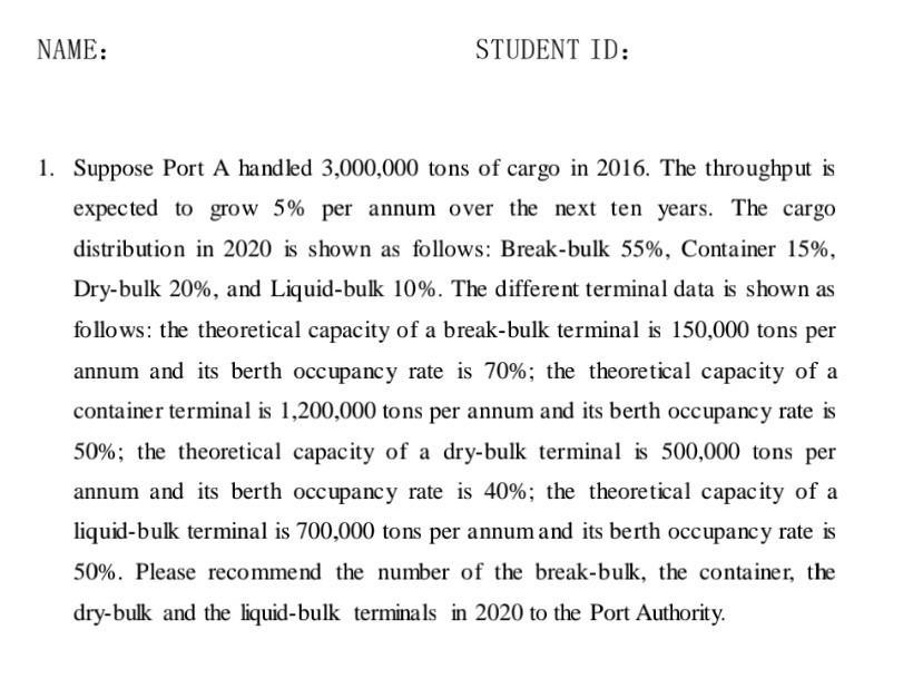 1. Suppose Port A handled 3,000,000 tons of cargo
