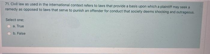 71. Civil law as used in the international