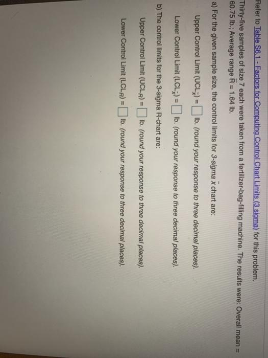 Refer to Table 56.1 - Factors for Computing