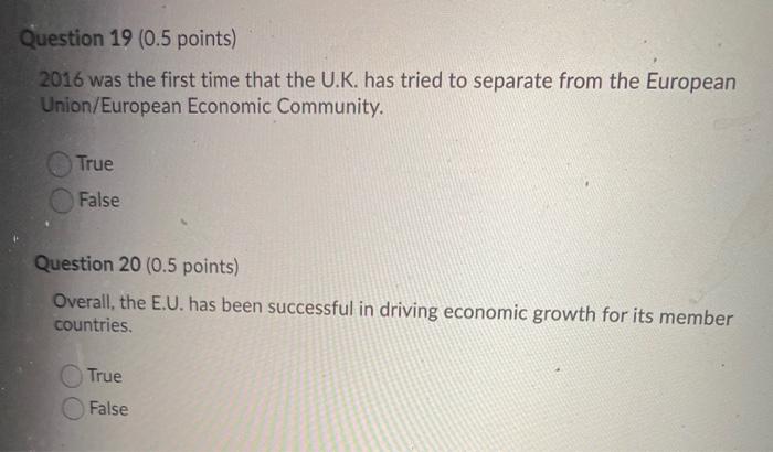 Question 18 (0.5 points) Which country was NOT