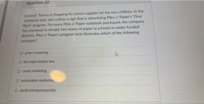 marketing [school] Tammy is shopping for school