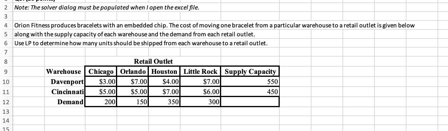 Please solve in Excel and show which functions