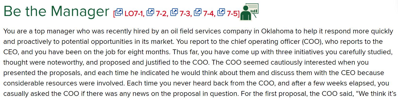 Read the "Be the Manager" exercise at the end of