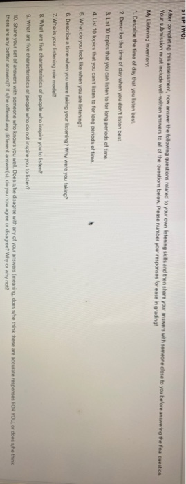 STEP TWO After completing this assessment, now