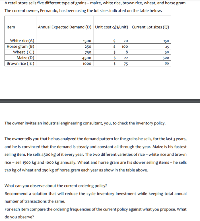A retail store sells five different type of
