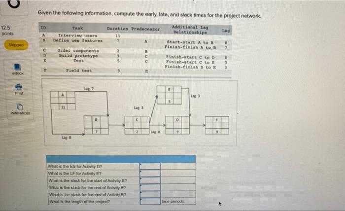 12.5 points Skipped ellook References Given the