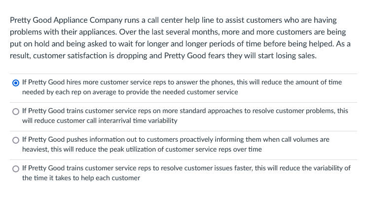 Pretty Good Appliance Company runs a call center