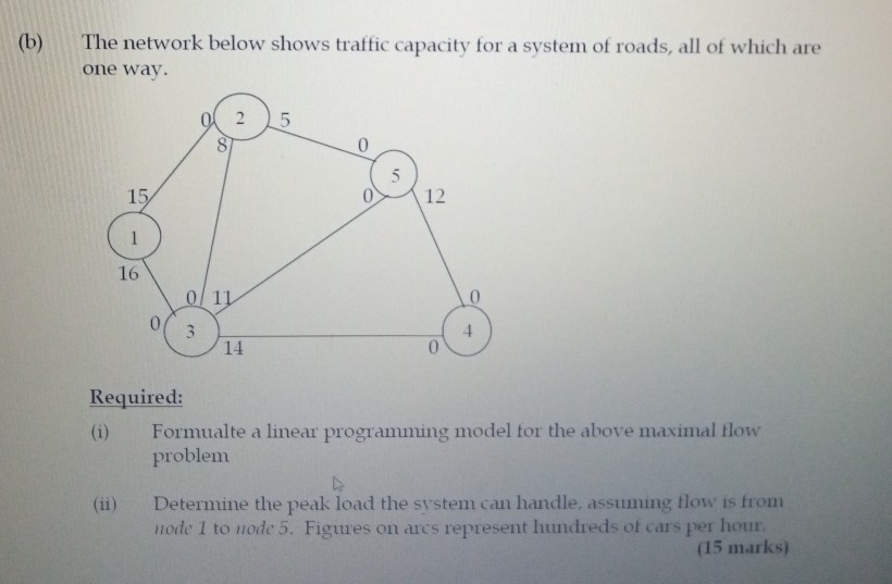 (b) The network below shows traffic capacity for
