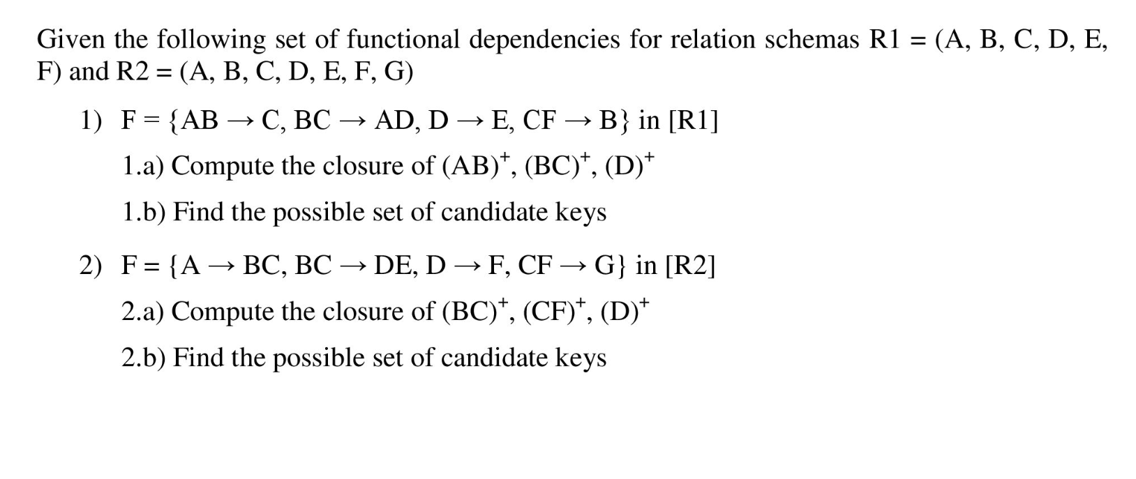 Given the following set of functional