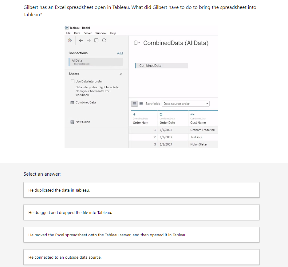 Gilbert has an Excel spreadsheet open in Tableau.