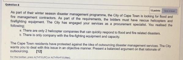 Question & 12 points As part of their winter