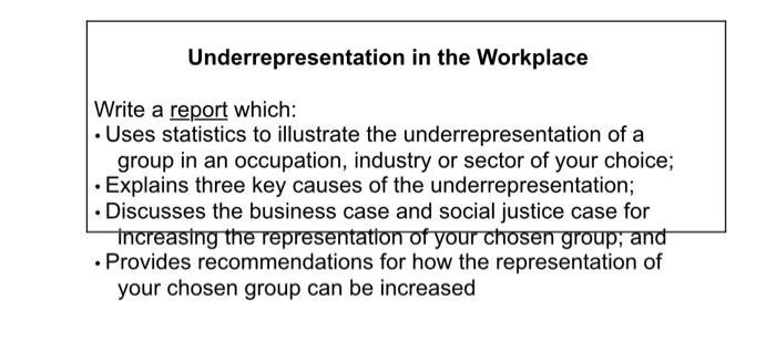 Underrepresentation in the Workplace Write a