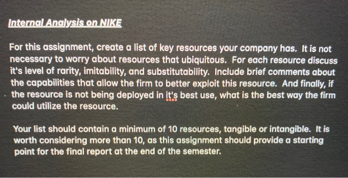 INTERNAL ANALYSIS ON NIKE INC. Internal Analysis