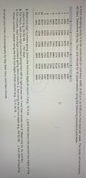 A work sampling study is to be conducted on rush