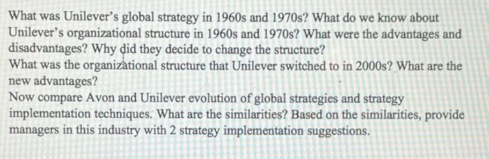 What was Unilever's global strategy in 1960s and