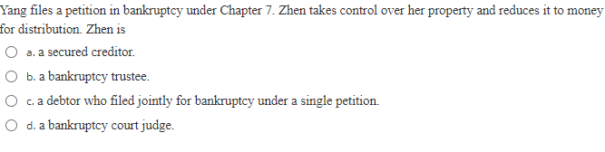 Yang files a petition in bankruptcy under Chapter