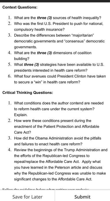 Context Questions: 1. What are the three (3)