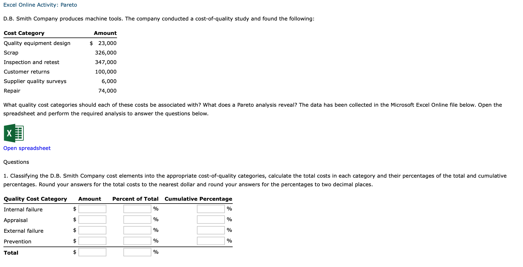 I will like! Excel Online Activity: Pareto D.B.