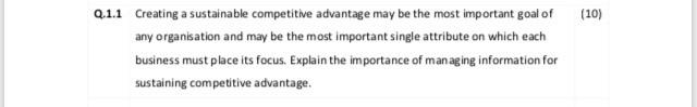 (10) Q.1.1 Creating a sustainable competitive
