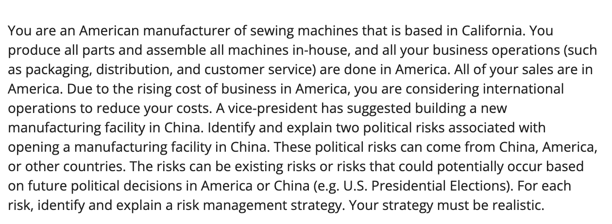 You are an American manufacturer of sewing