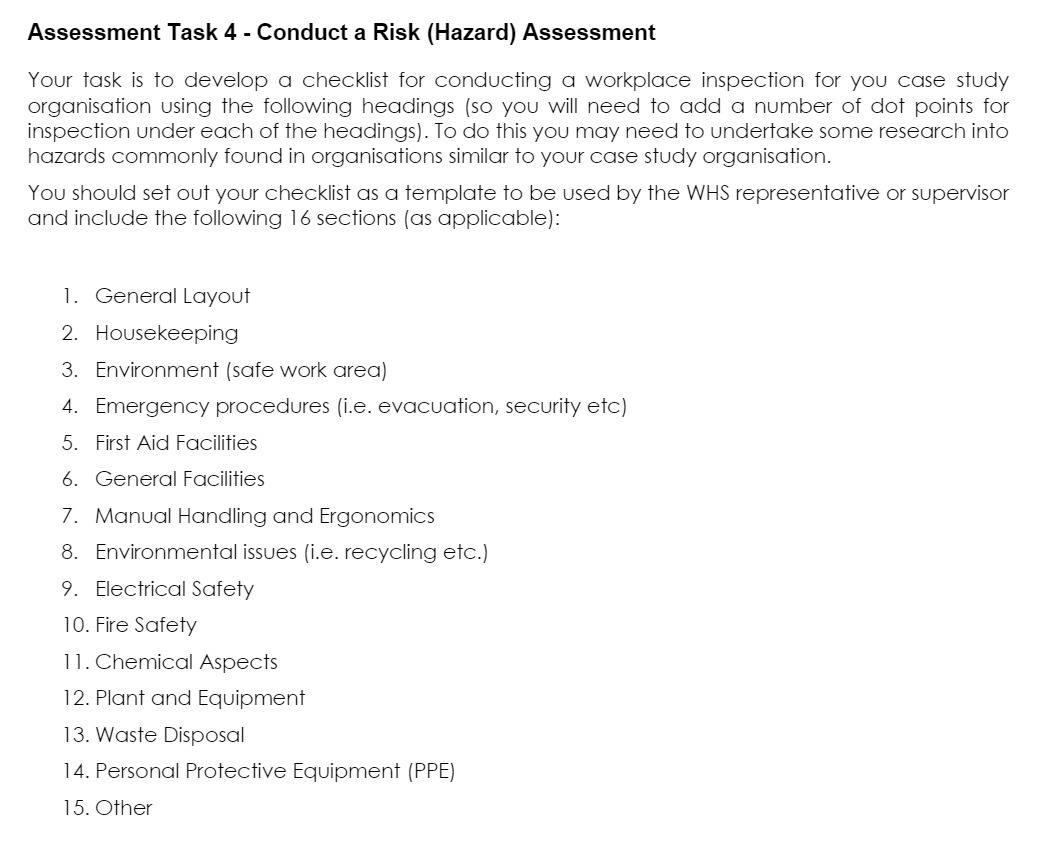 a Assessment Task 4 - Conduct a Risk (Hazard)