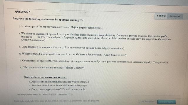 QUESTION 1 6 points Improve the following