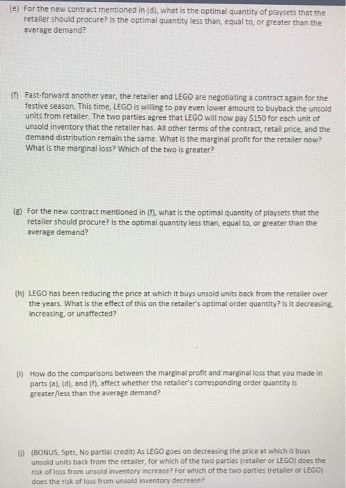 (e) For the new contract mentioned in (d), what