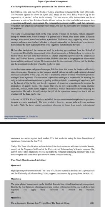 Topic: Operations Management Case 1: Operations