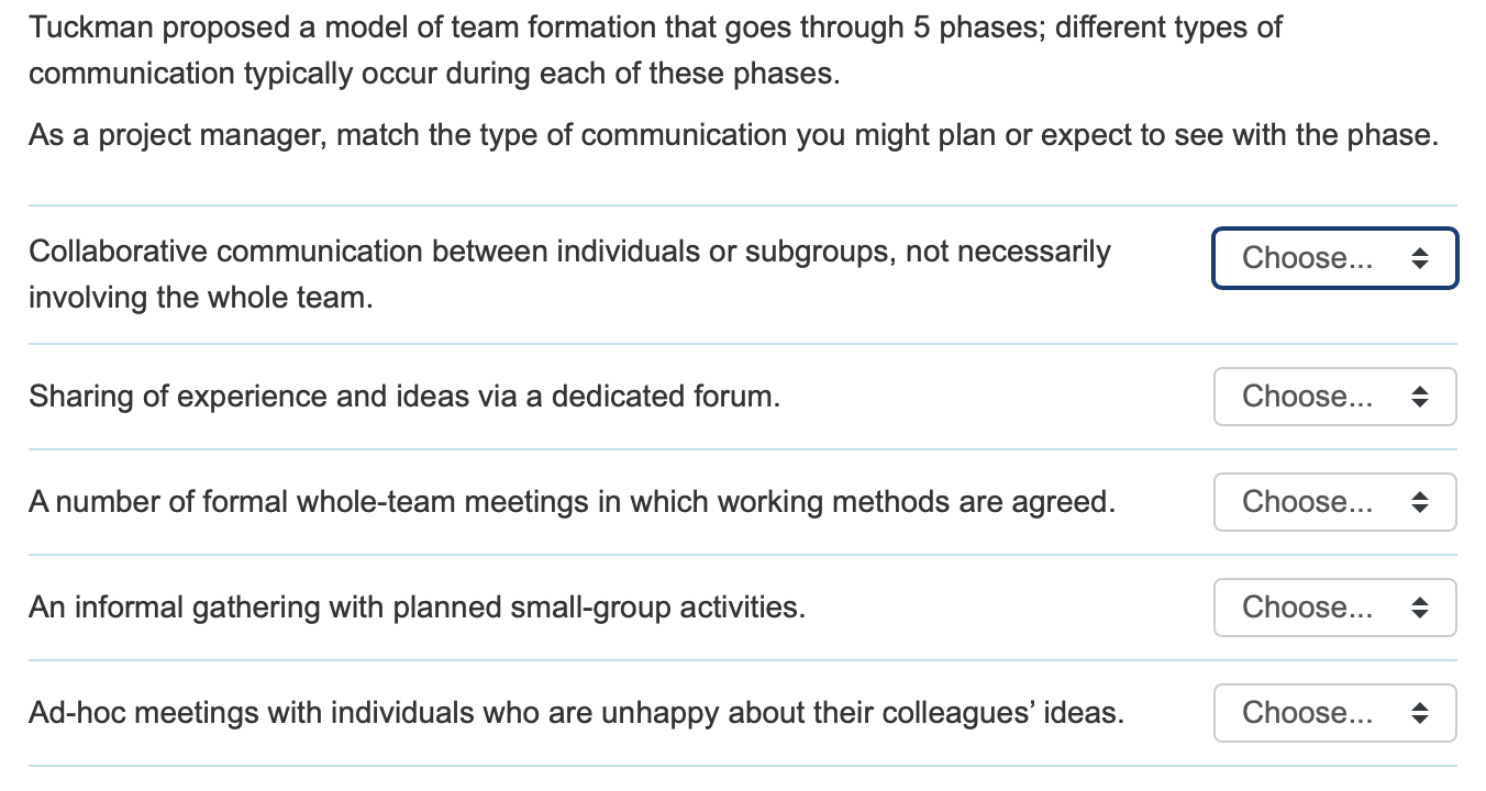Tuckman proposed a model of team formation that