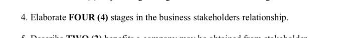 4. Elaborate FOUR (4) stages in the business