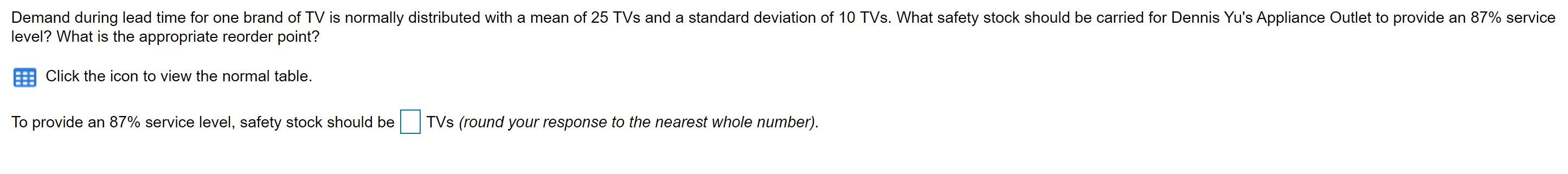 Demand during lead time for one brand of TV is