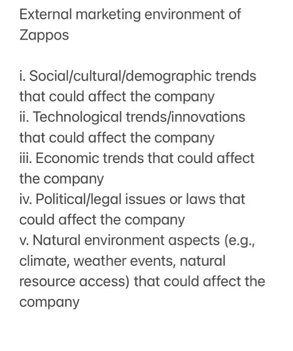 External marketing environment of Zappos External