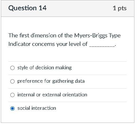 The first dimension of the Myers-Briggs Type