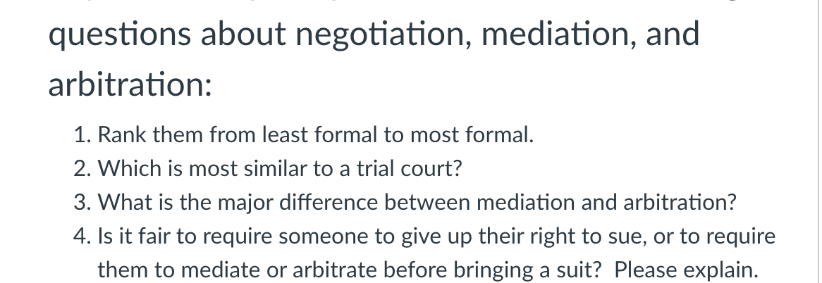 questions about negotiation, mediation, and