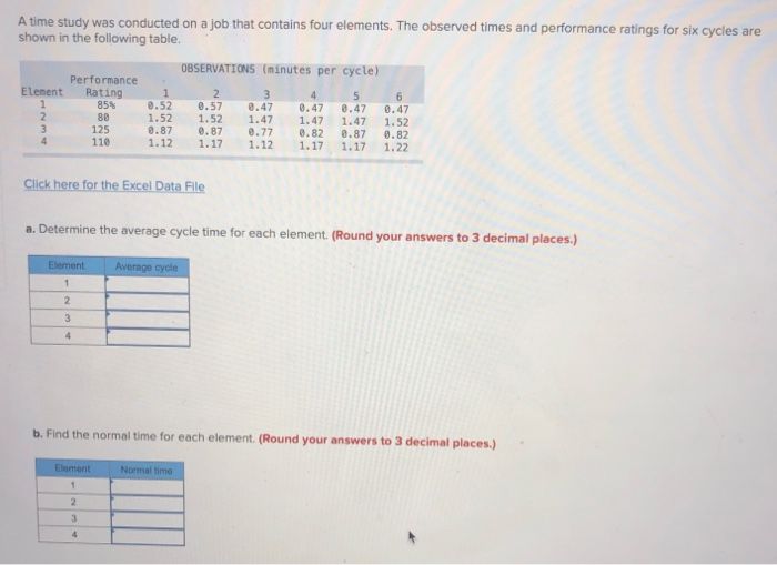 A time study was conducted on a job that contains