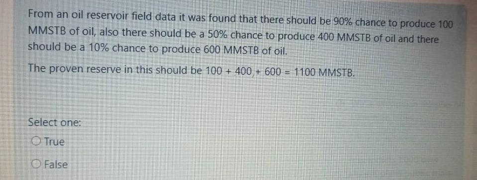 Please answer From an oil reservoir field data it