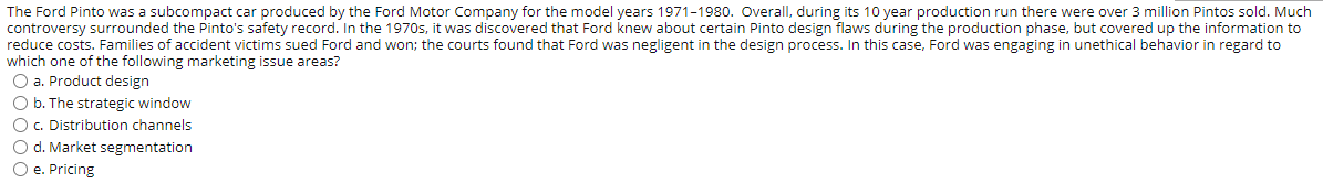The Ford Pinto was a subcompact car produced by