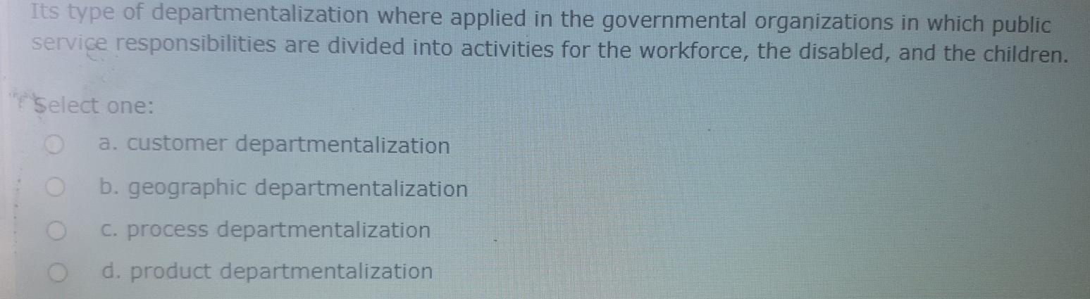 3 Its type of departmentalization where applied