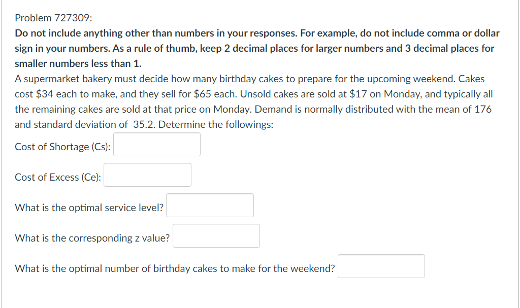 Problem 727309: Do not include anything other