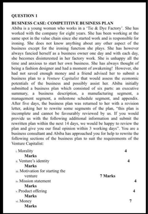 QUESTION 1 BUSINESS CASE: COMPETITIVE BUSINESS