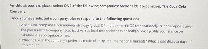 For this discussion, please select ONE of the