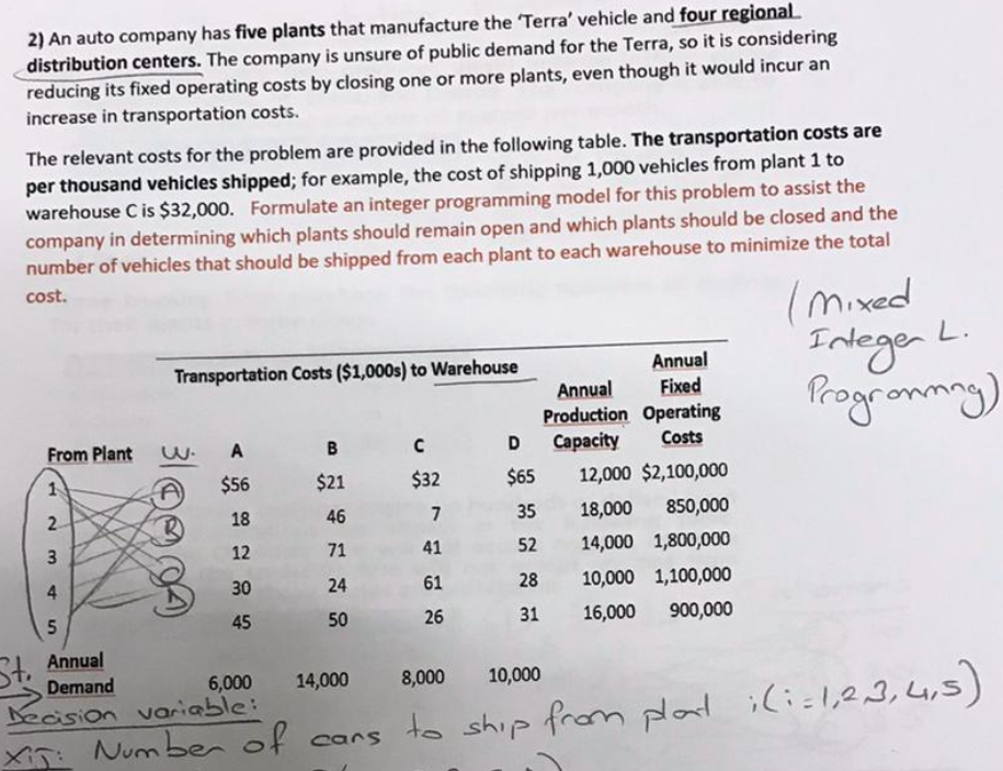 2) An auto company has five plants that