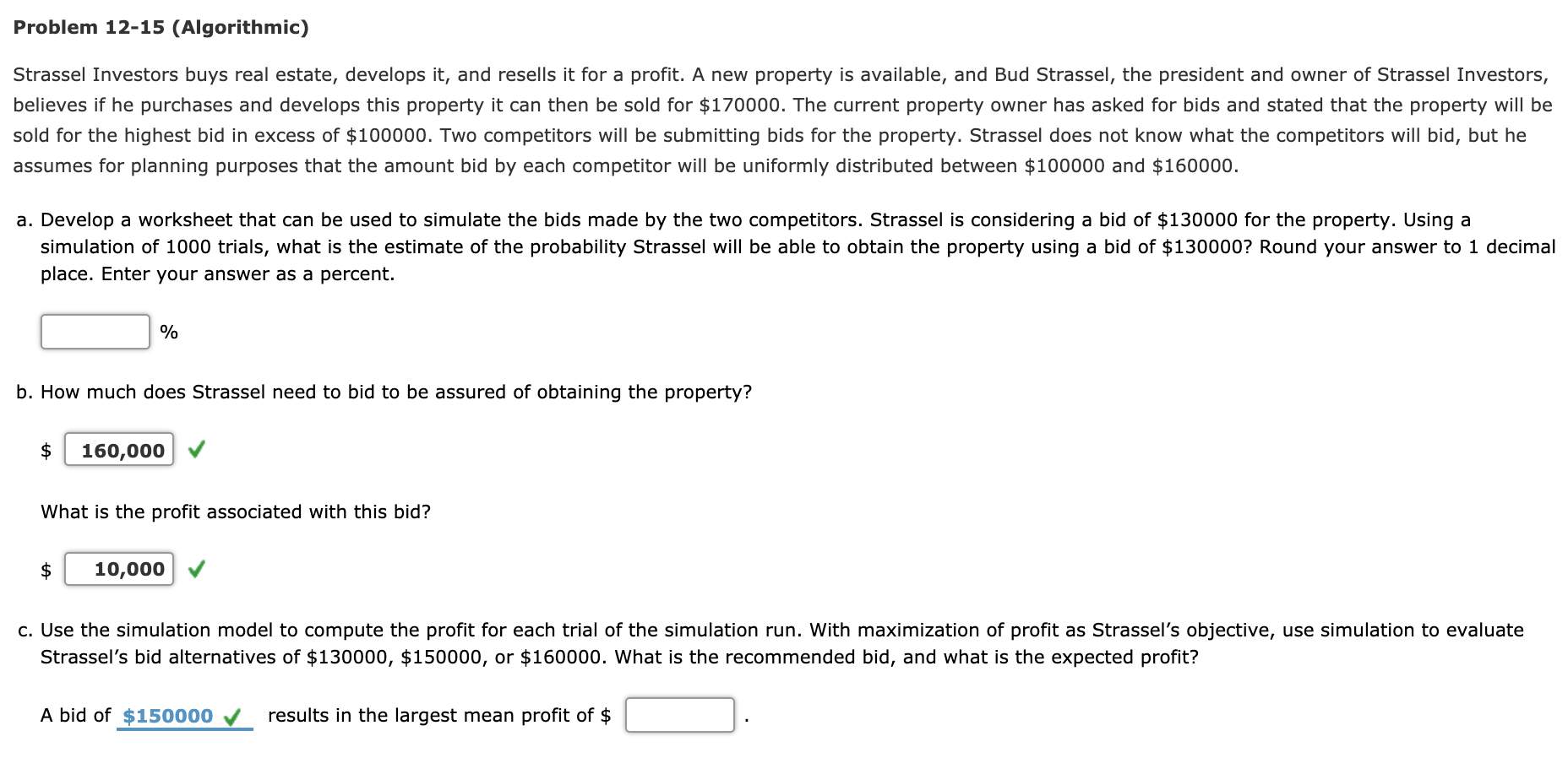Problem 12-15 (Algorithmic) Strassel Investors